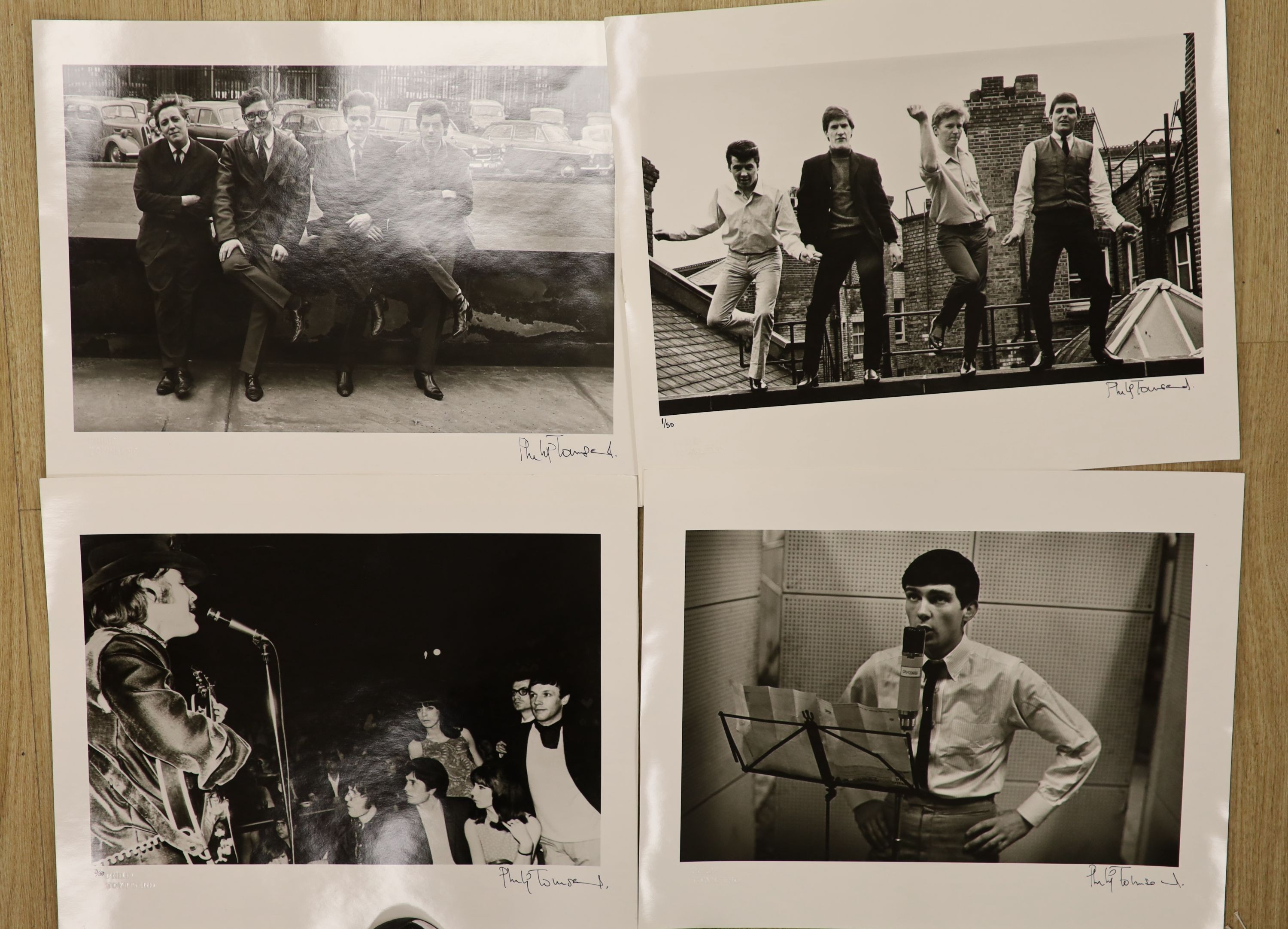Philip Townsend (1940-2016), four silver gelatin prints signed and numbered by the photographer in black ink and blindstamped to the lower border, 1960's pop stars, overall 40 x 51cm, unframed.